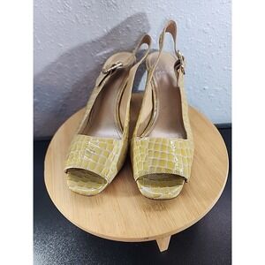 Alex Marie Pumps Strappy Open Toe Crocodile 6‎ M Rescue113 Gold Ivory RARE 💛